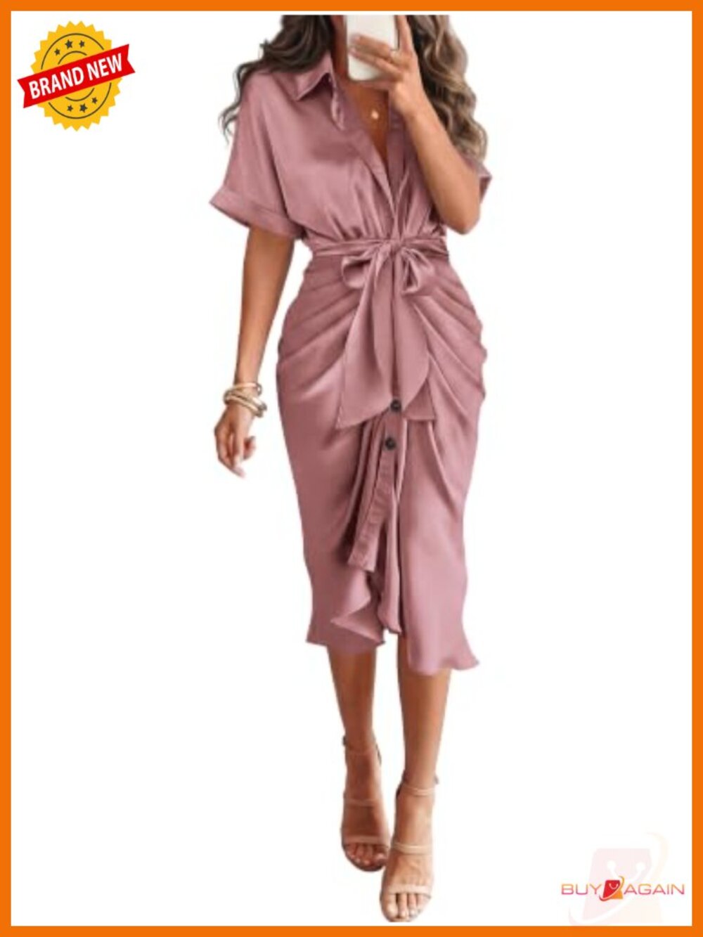 Satin Maxi Dress Button Down Tie Waist Business Casual